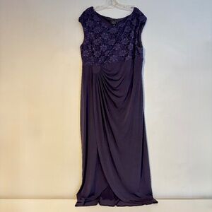 Dressbarn Collection Formal Wear Bodice Wrap Maxi Dress Purple Womens Size 18